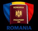 Romanian passport on the Romanian flag